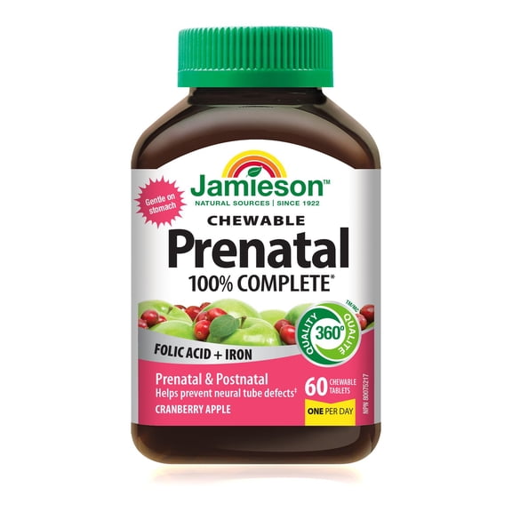 Jamieson 100% Complete Chewable Prenatal Multivitamin Cranberry Apple Flavour
