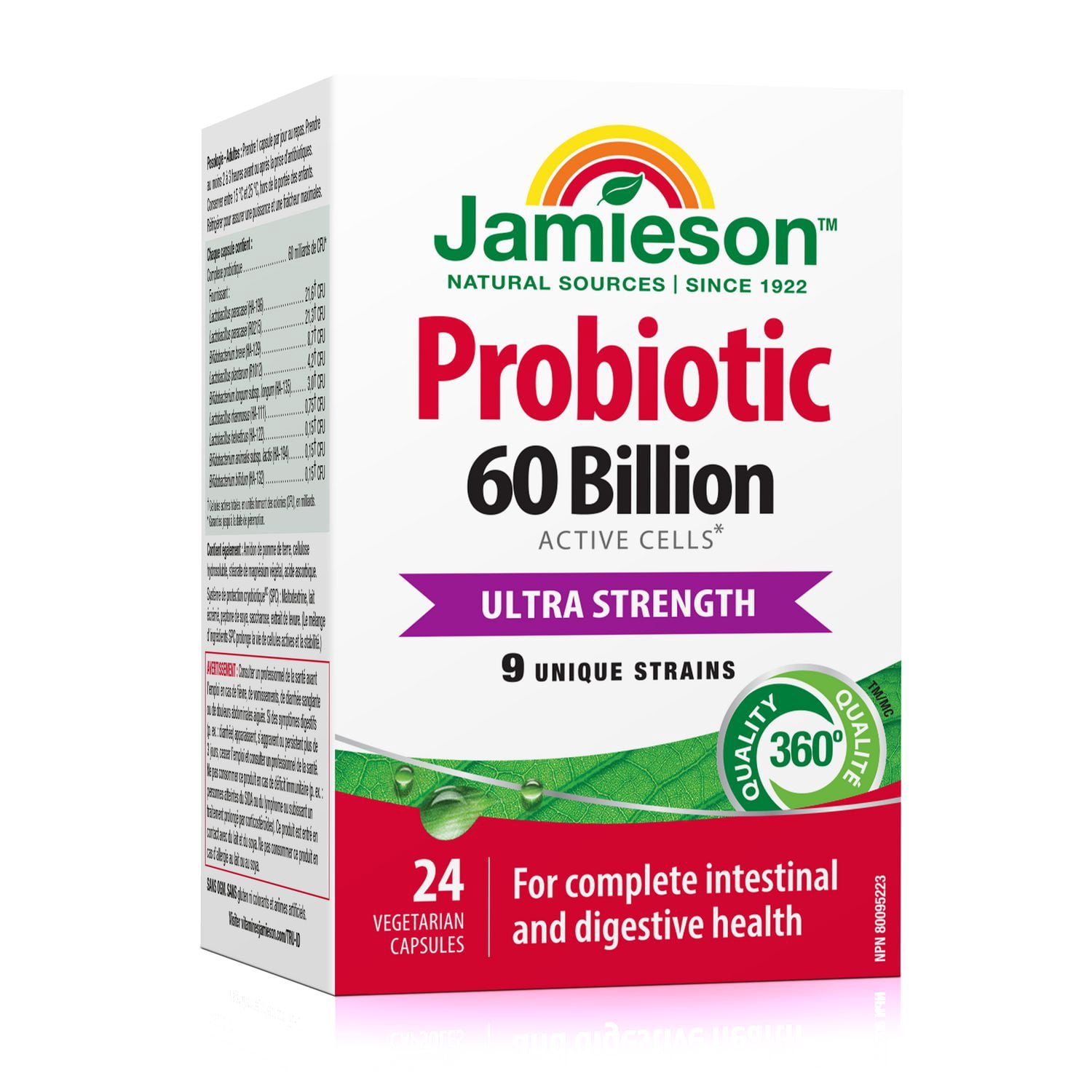 Jamieson Laboratories Jamieson Probiotic Capsules, 60 Billion CFU, Vegetarian, Ultra Strength, 24 Count, 24 Vegetarian Capsules