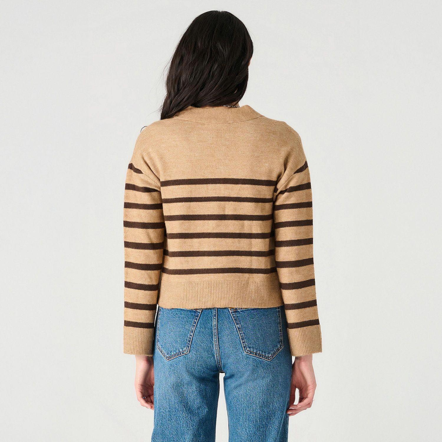 Devoted Long Sleeve Cropped Button-up Striped Sweater