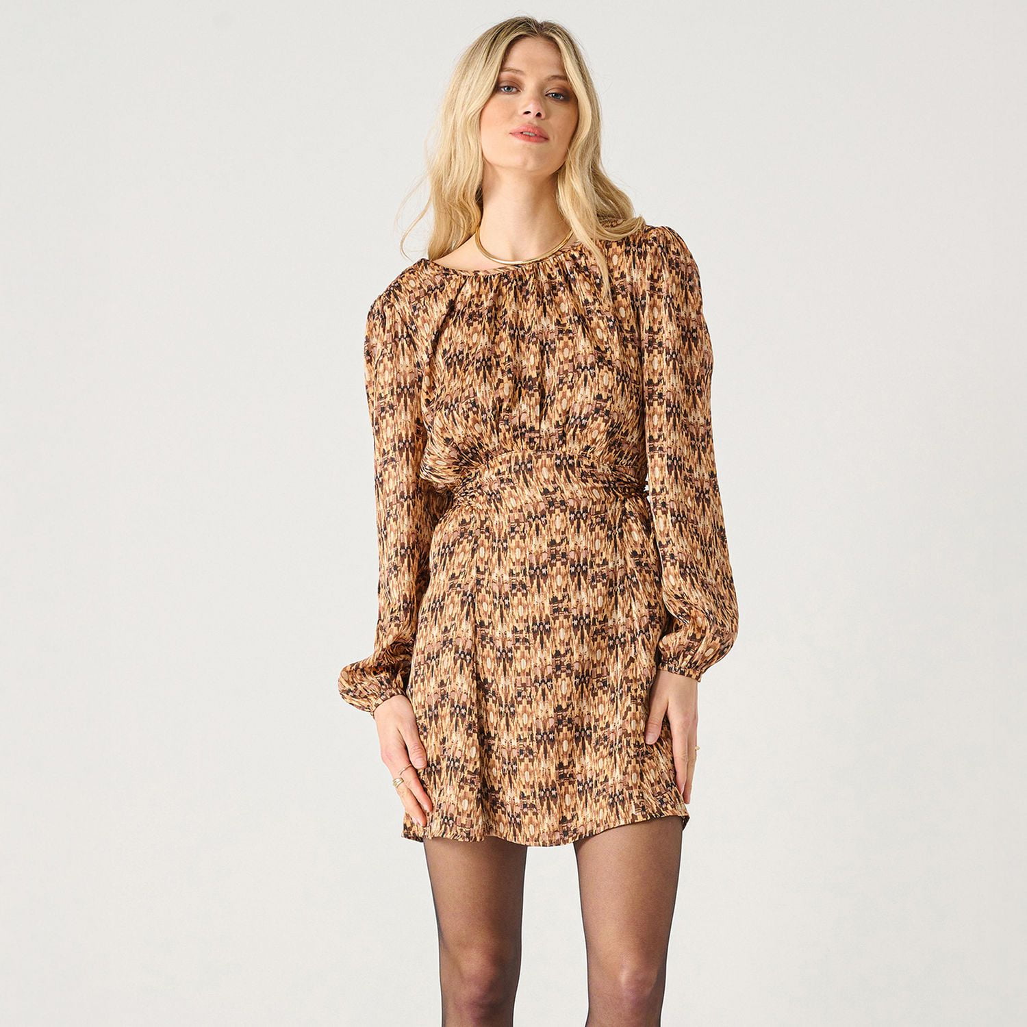 Devoted Long sleeve smocked waist mini dress