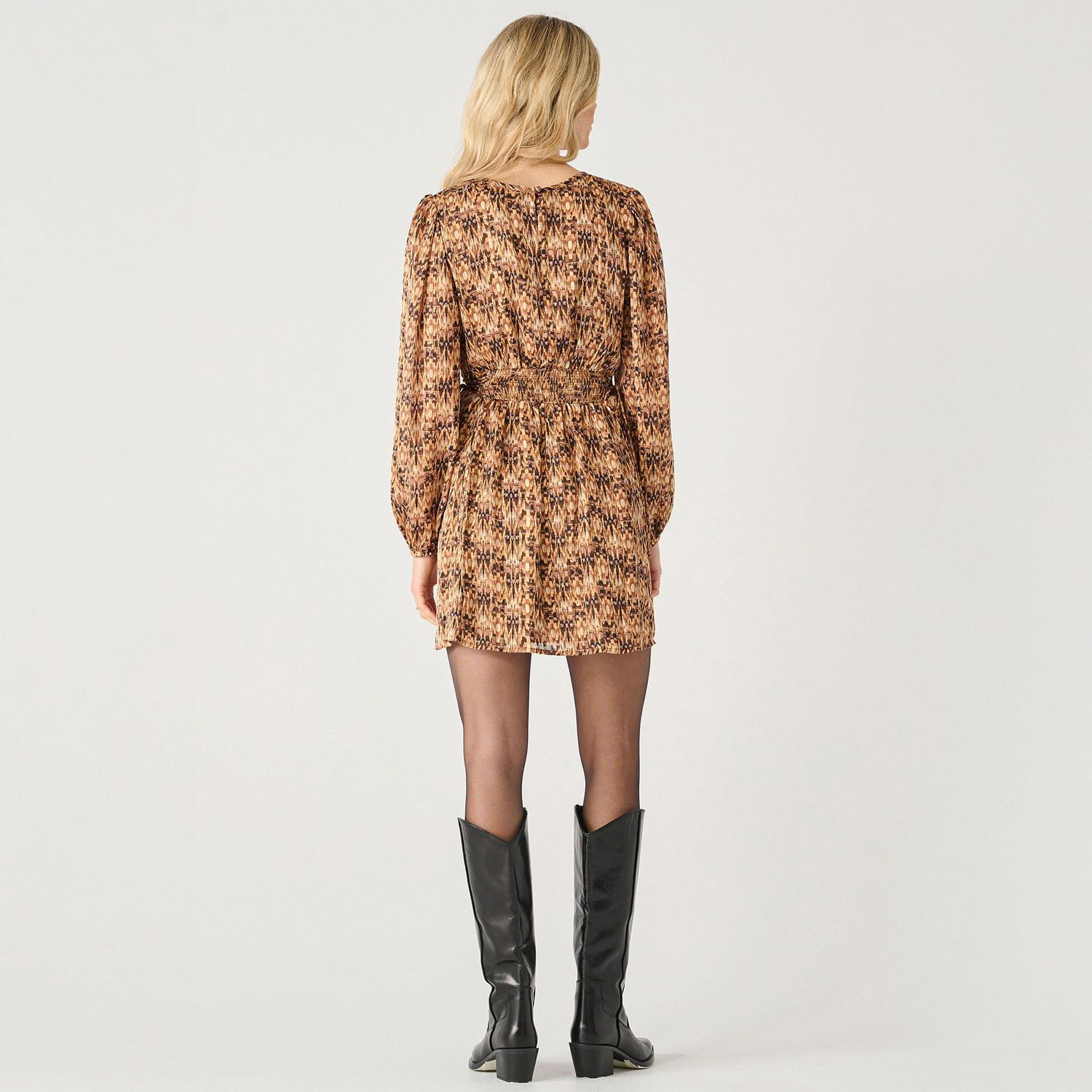 Devoted Long sleeve smocked waist mini dress