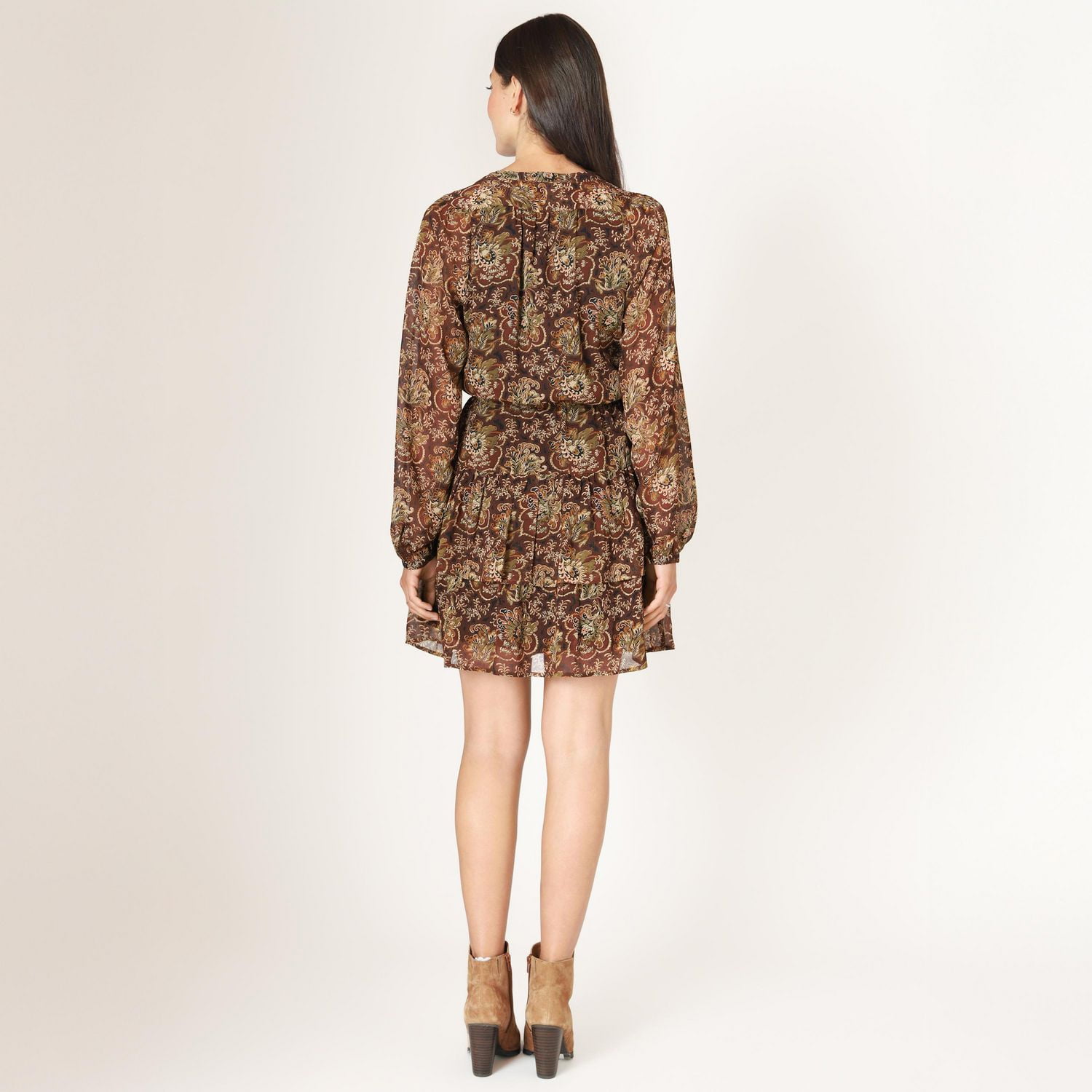 Devoted Long sleeve button up tiered skirt mini dress