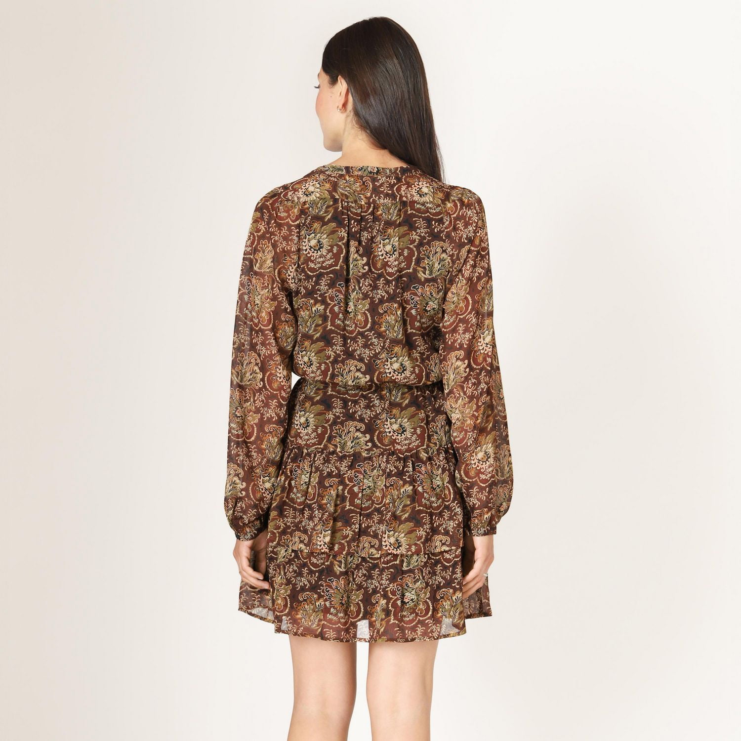 Devoted Long sleeve button up tiered skirt mini dress