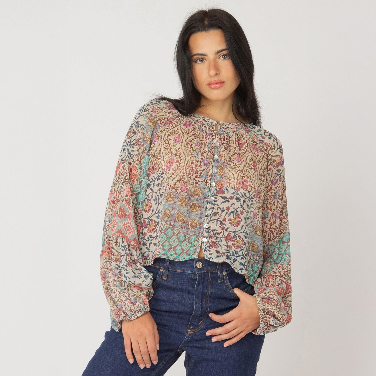 Devoted long sleeve loose-fit floral shirt