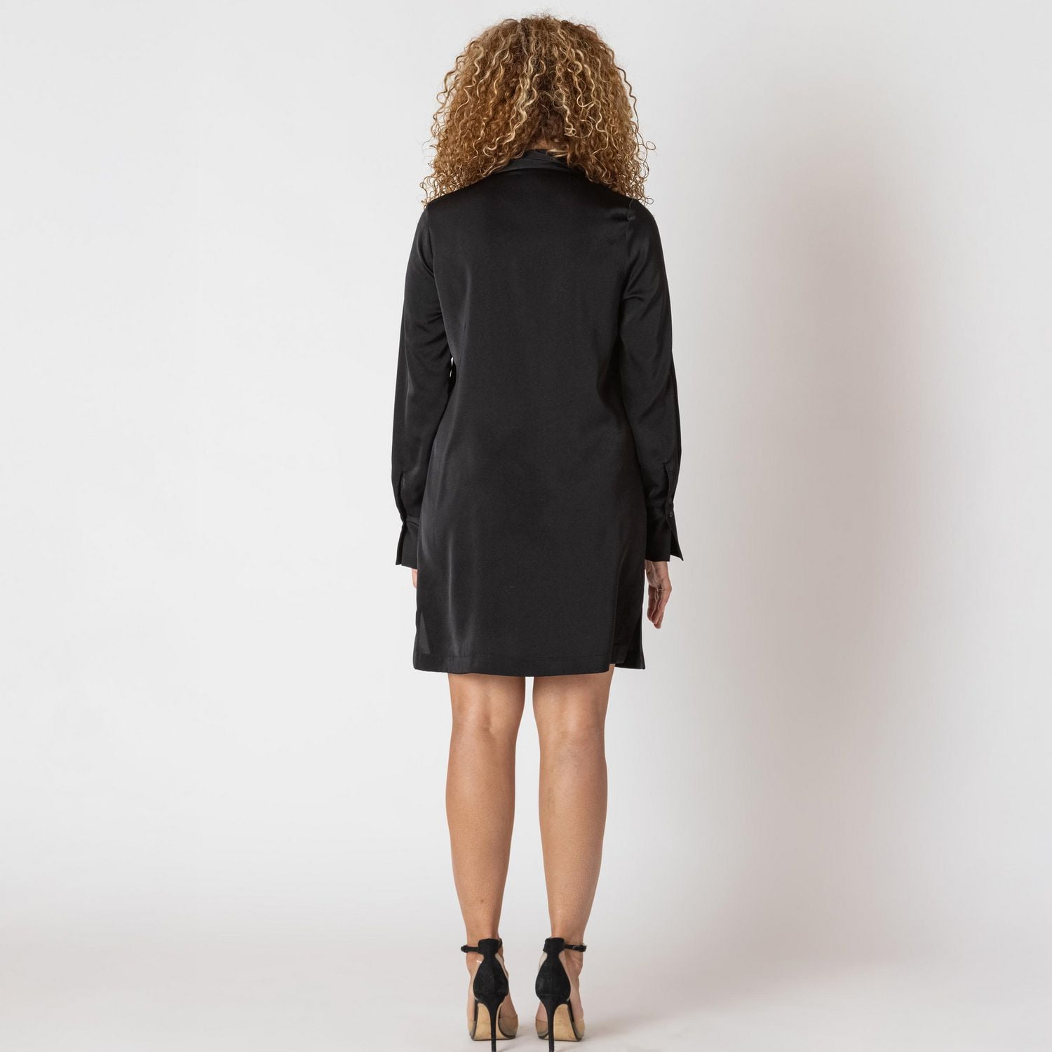 Devoted long sleeve V-neck mini dress with neck scarf