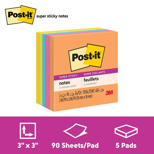Post-it® Super Sticky Notes, 76 x 76 mm, Rio de Janeiro Collection,  654-5SSUC