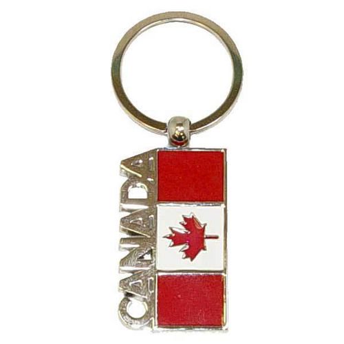 Porte-clés en métal et émail: drapeau du Canada et lettres gros