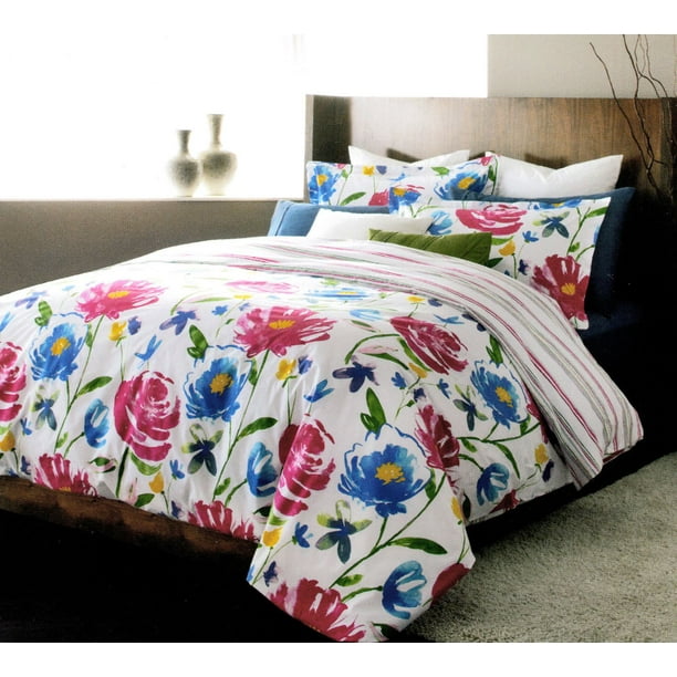 LJ Home Fashions Bouquet Floral Stripe Reversible 3 Piece Duvet Cover