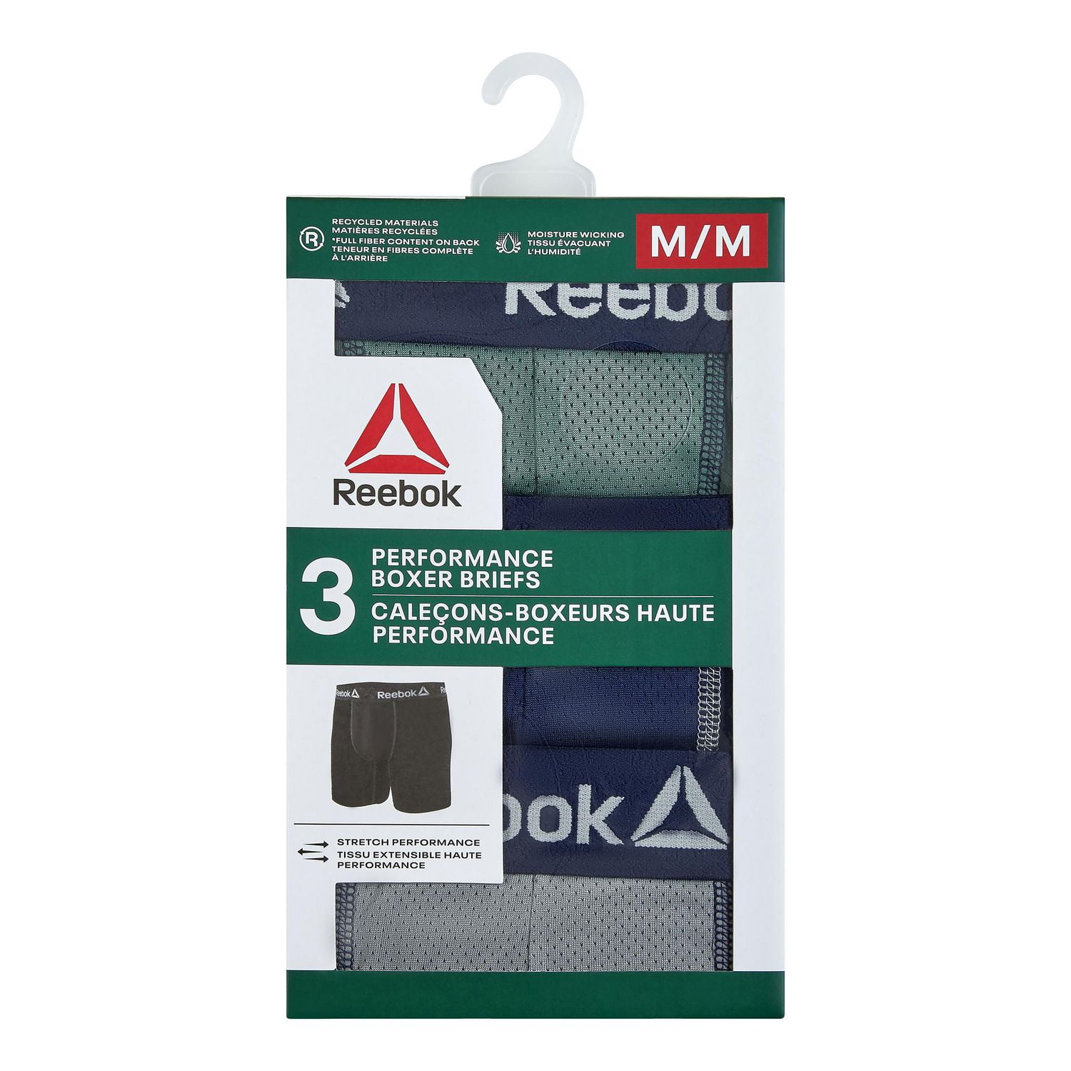 Paquet de 3 caleçons boxeurs haute performance durables Reebok pour hommes