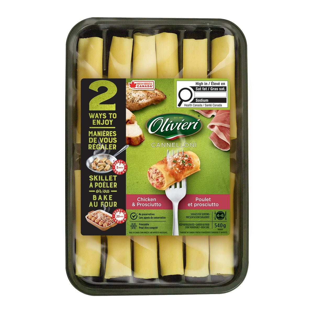Cannelloni au poulet et prosciutto Olivieri Pâtes fraîches, 540 g
