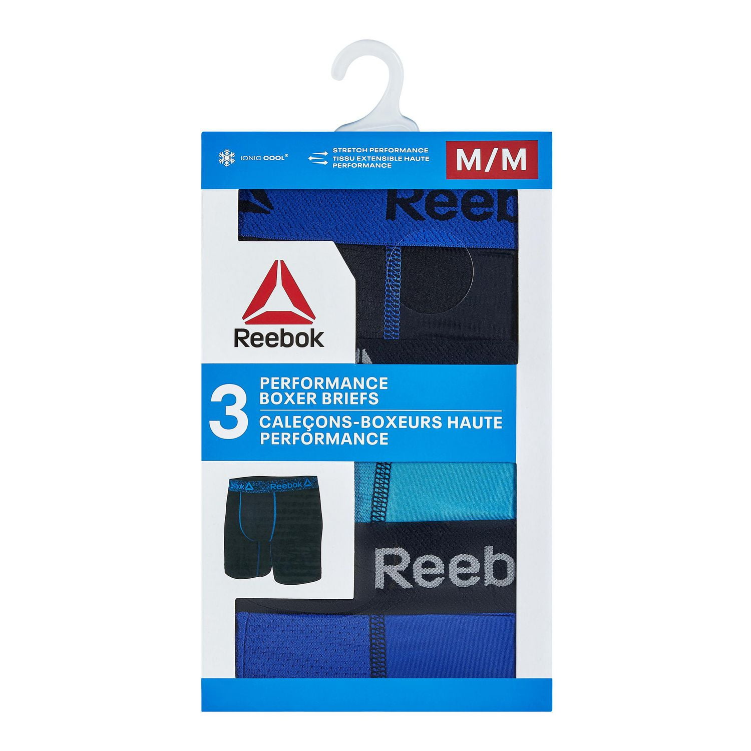 Paquet de 3 caleçons boxeurs haute performance Reebok à effet rafraîchissant pour hommes