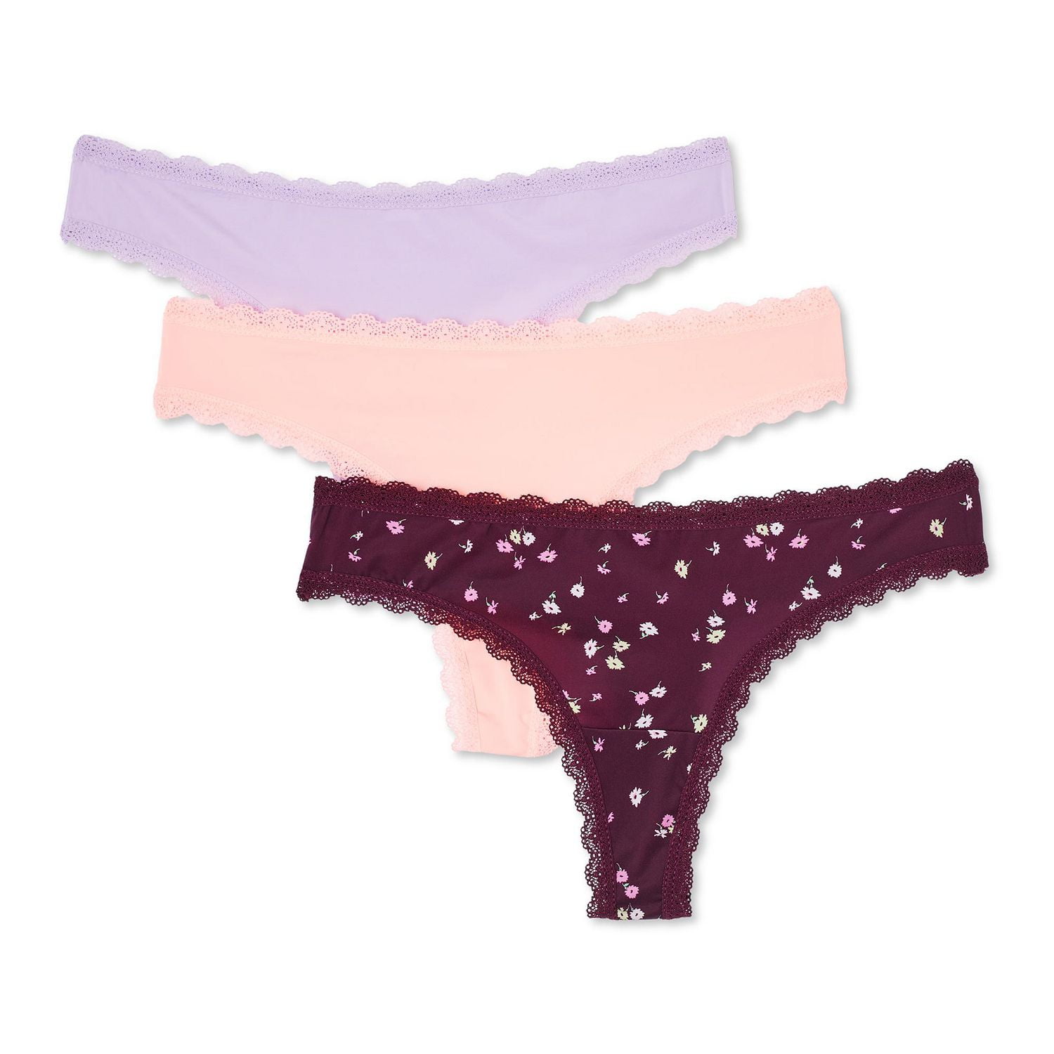 George Women's Lace Trim Thongs 3-Pack, Sizes S-XL