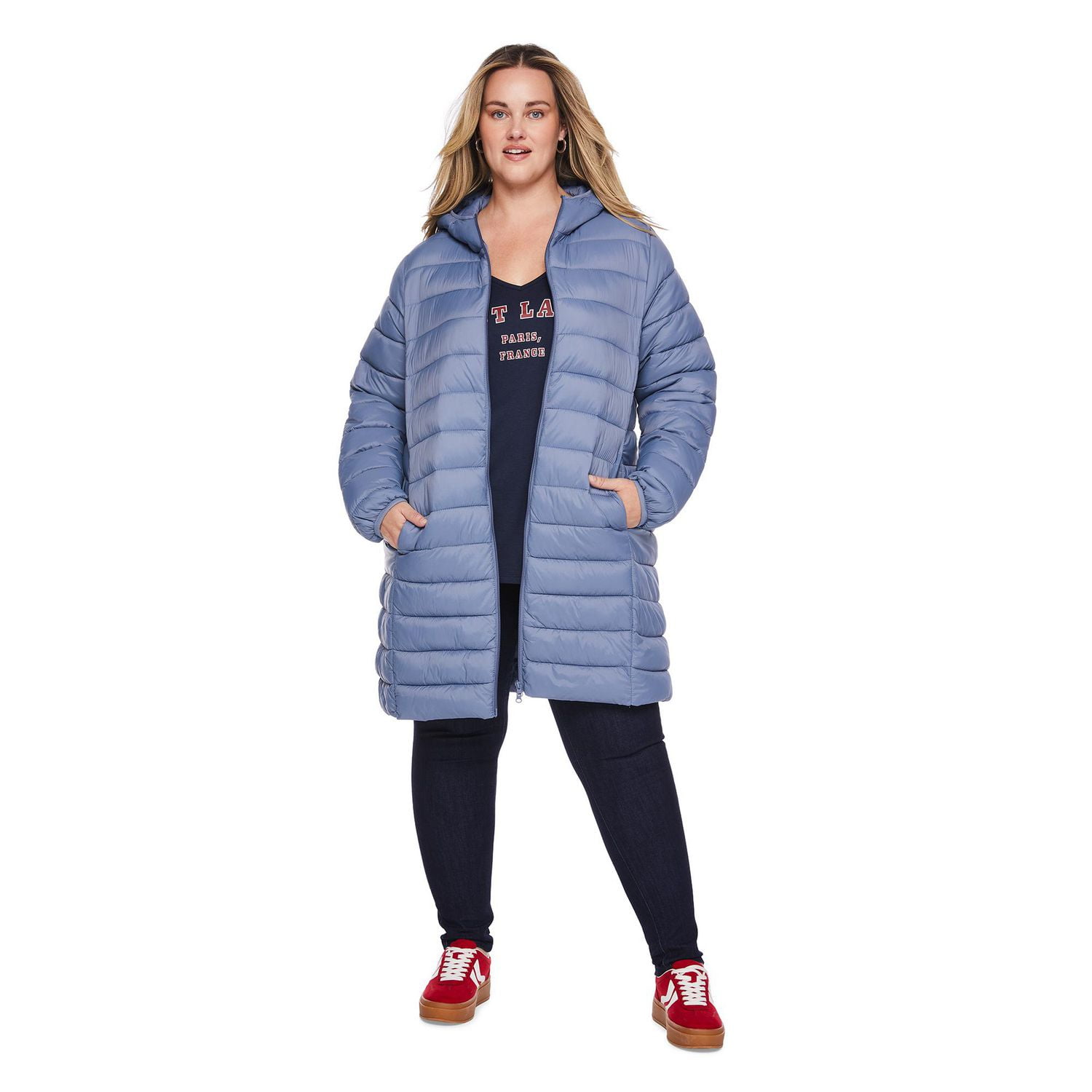 George Plus size Ladies Packable Hooded Puffer Coat, Size 1X to 4X
