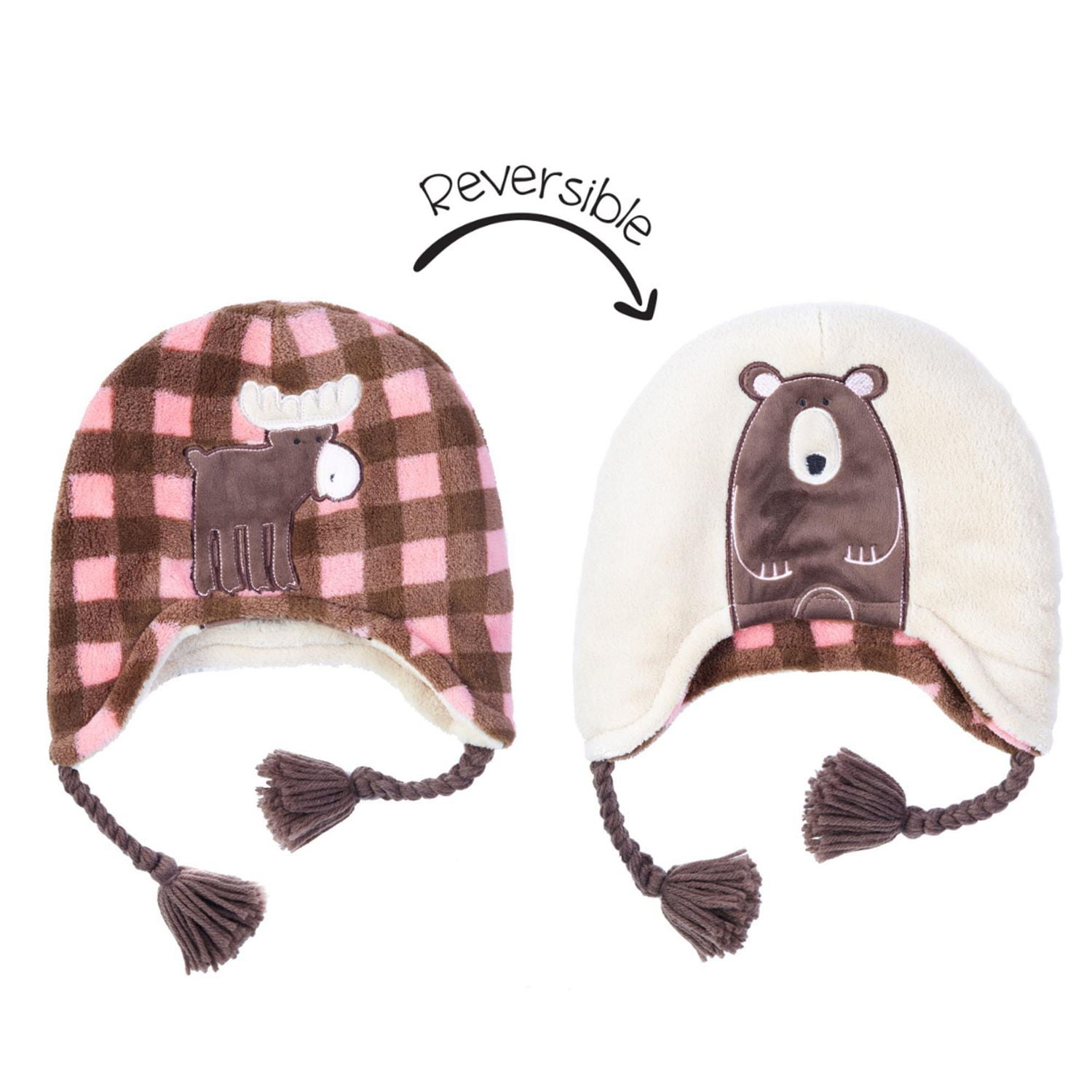 Polar fleece child/'s reversible hat with velcro chin closure