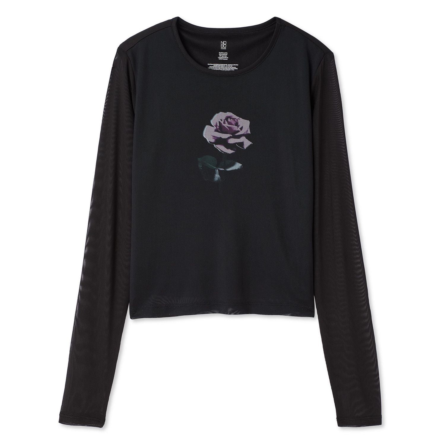 No Boundaries Women's Long Sleeve Mesh Tee, Sizes XS-XXL