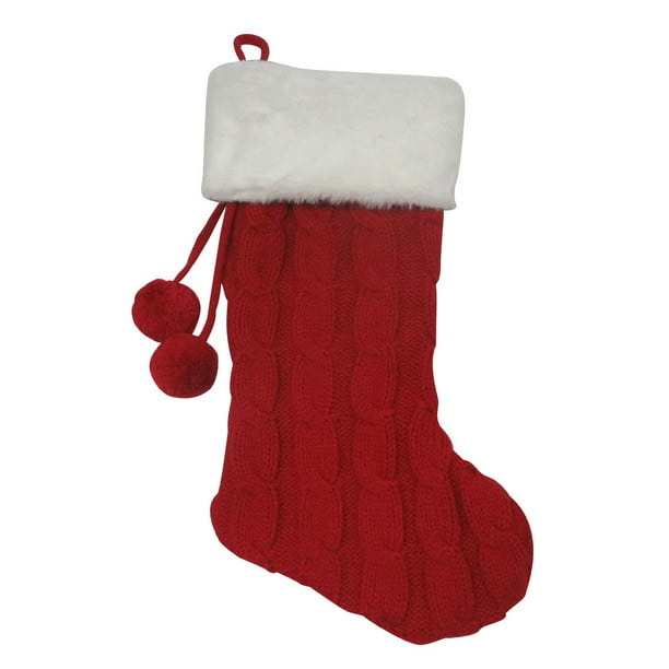 Bas de Noël Holiday time en tricot rouge avec garniture en molleton blanc