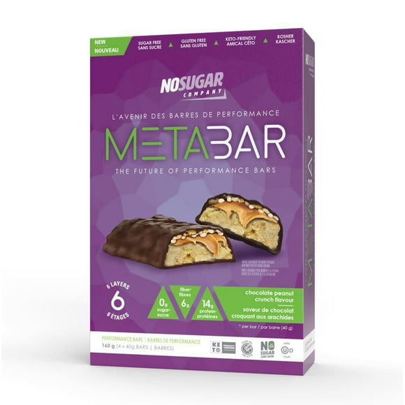 No Sugar MetaBar Chocolate Peanut Crunch, 160g (4x40g bars)