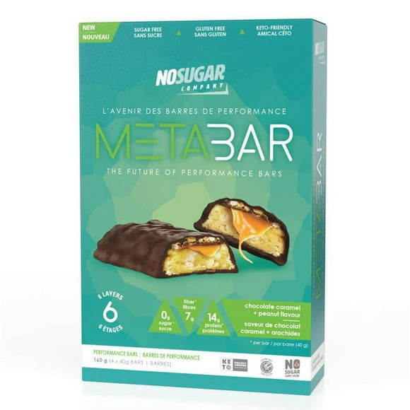 No Sugar MetaBar Chocolate Caramel Peanut, 160g (4x40g bars)