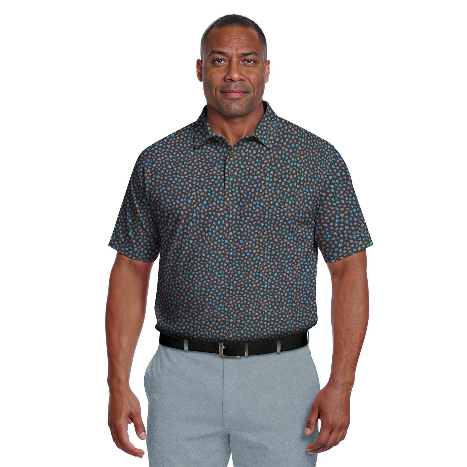 Ben Hogan Performance Men's Fall Micro Leaf Print Golf Polo Shirt,