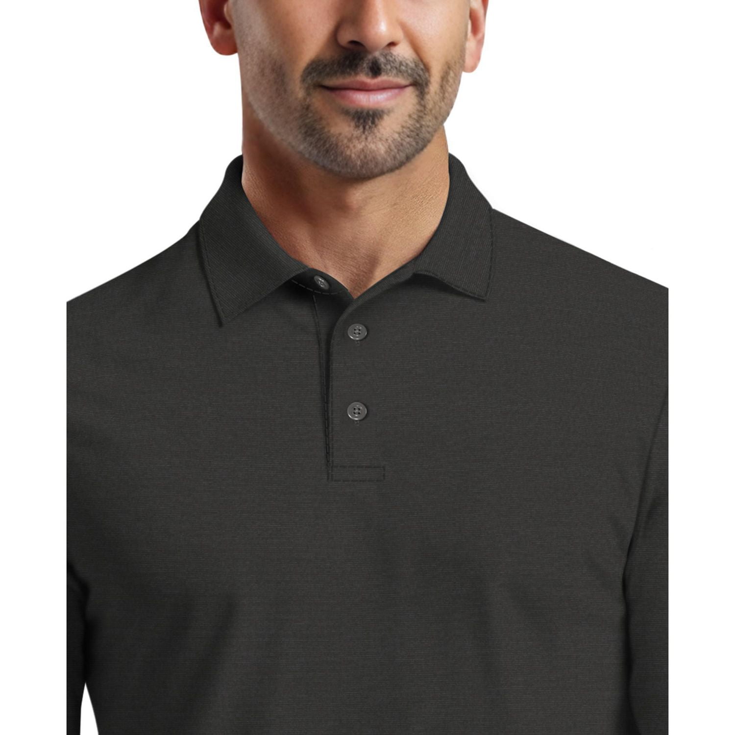 Ben Hogan Performance Men's Long Sleeve Fineline Heather Stripe Print Golf Polo Shirt