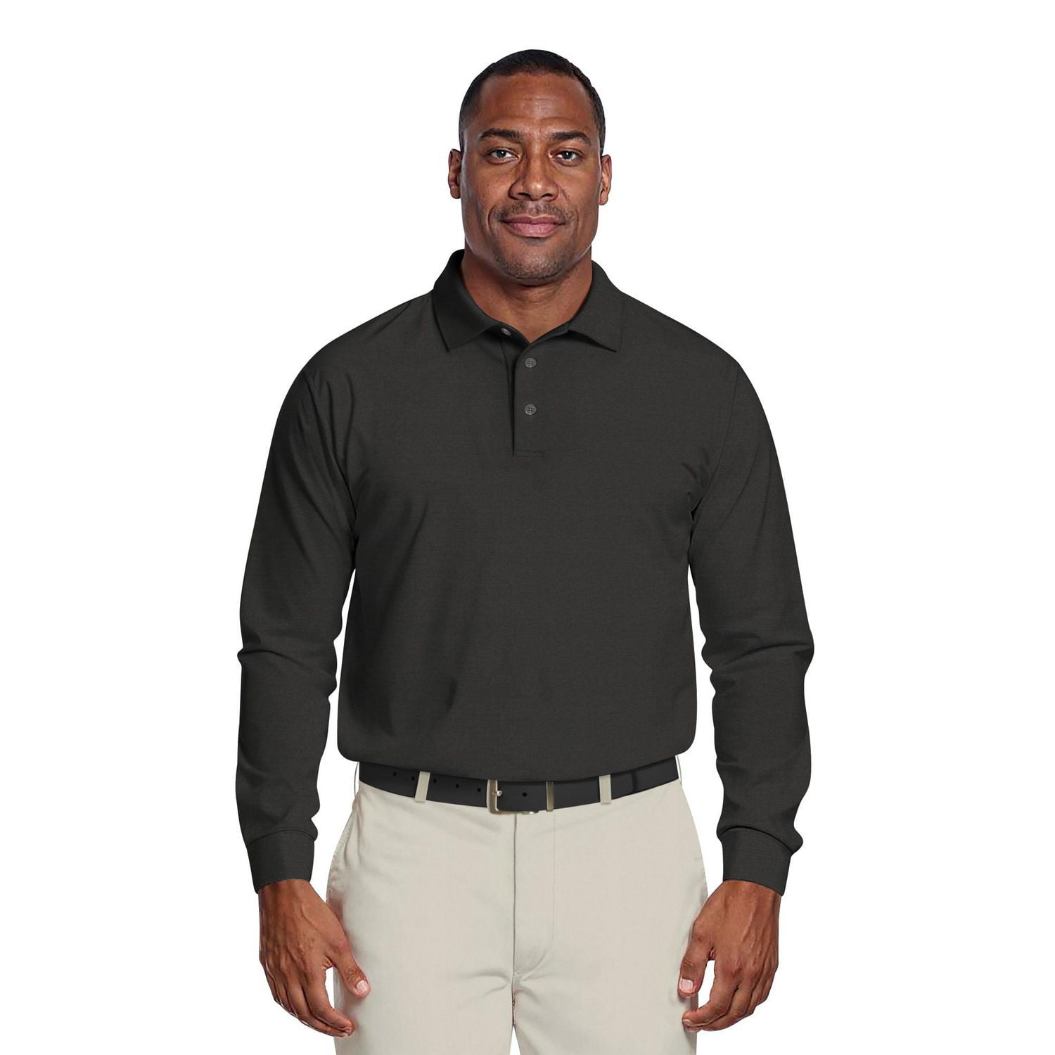 Ben Hogan Performance Men's Long Sleeve Fineline Heather Stripe Print Golf Polo Shirt