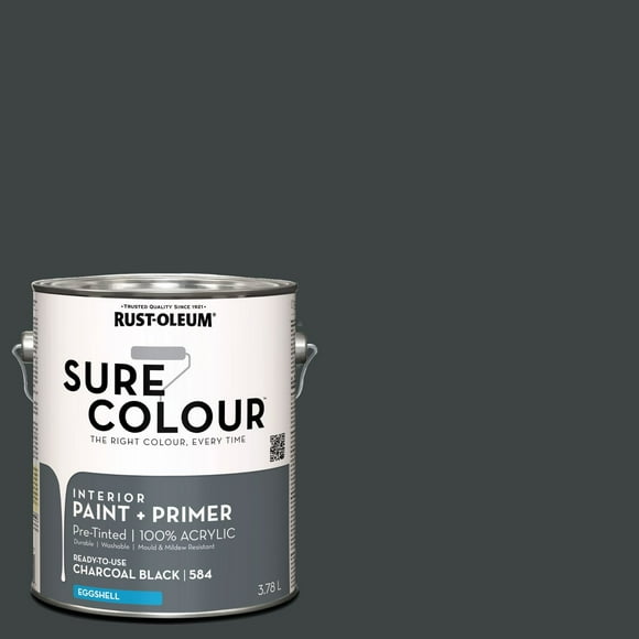 Rust-Oleum Sure Colour™ Paint + Primer, Interior Eggshell, Charcoal Black 3.78 L, 3.78 L