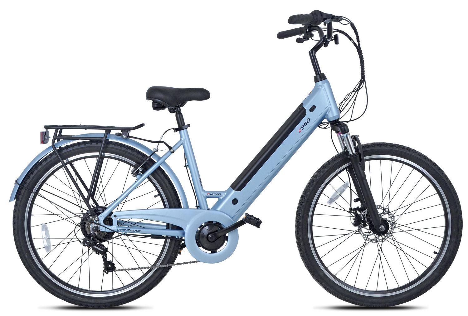 Electric Commuter Bicycle 26 In 350W with Removable 36 V/7.8Ah Battery,  Unisex Ebike - Blue, by Stoneridge Cycle 