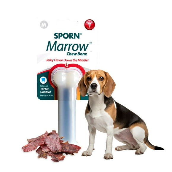 Sporn Durable Marrow Dog Chew Bones for Aggressive Chewers, Jerky Flavor, Medium