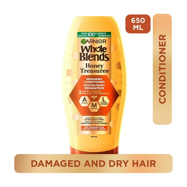 Garnier Whole Blends Honey Treasures Revitalisant Réparateur pour Cheveux Secs et Abîmés, 650ml Répare les cheveux abîmés