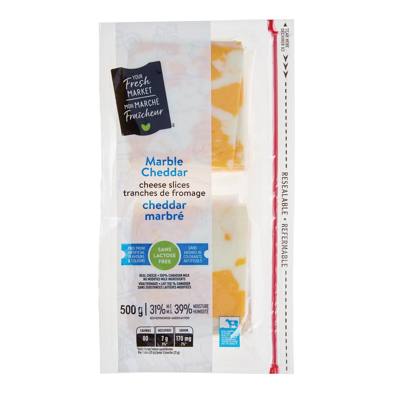 Your Fresh Market Marble Cheddar Cheese Slices, 500 g