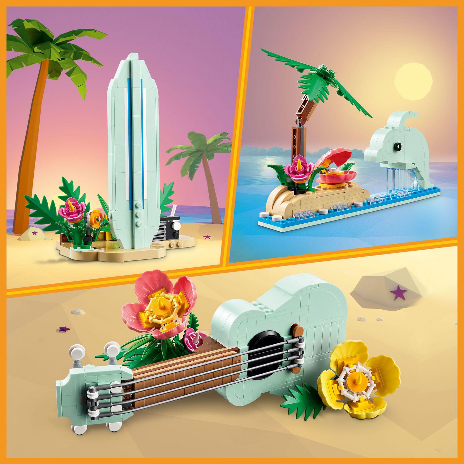 LEGO Creator 3 in 1 Tropical Ukulele Instrument Toy, Transforms from  Ukulele to Surfboard Toy to Dolphin Toy, Sea Animal Toy, Beach-Themed  Birthday