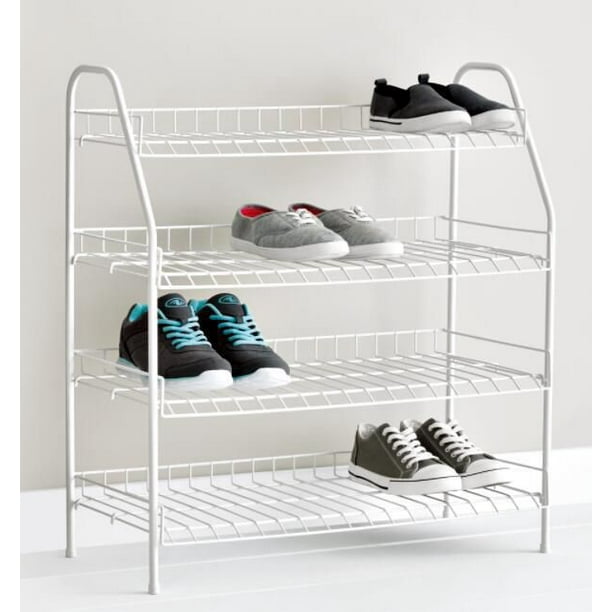 MAINSTAYS Rangement pour chaussures et accessoires en métal blanc à 4  niveaux Taille du produit assemblé: 65,3 cm x 29,5 cm x 70,6 cm; Revêtement  blanc 