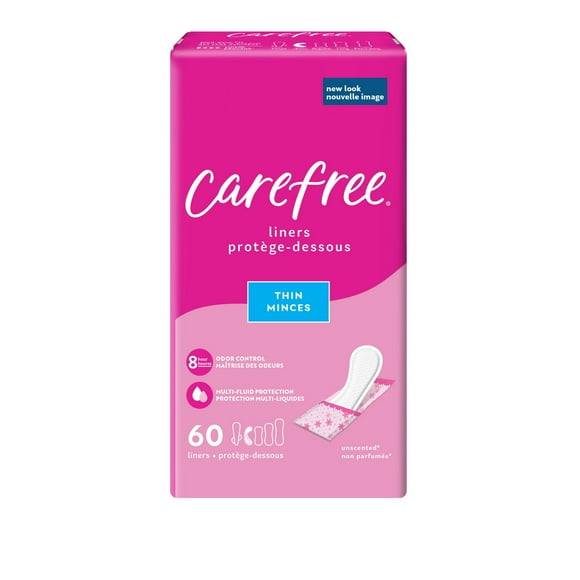 Emballage de 60 protège-dessous Carefree Acti-Fresh galbés minces en sachets pratiques 60 protège-dessous
