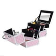 thumbnail image 1 of HOMCOM 3 Tier Diamond Texture Makeup Train Case Cosmetic Organizer with Mirror, Pink, 1 of 1
