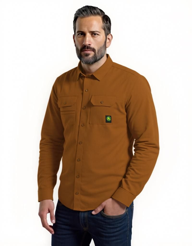 John Deere Men’s Solid Brushed Twill Long Sleeve Shirt, S-XL, Shirt