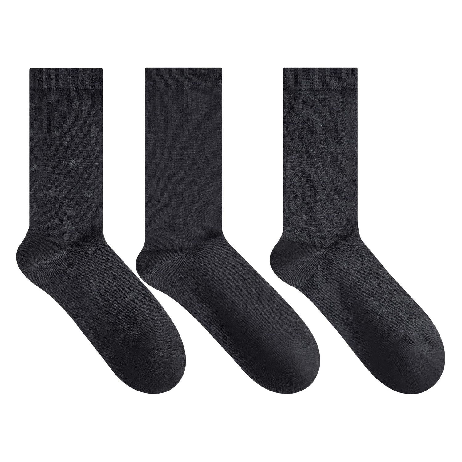Secret Little Black Socks Textured Dot/Solid/Damask Crew P3, Fits shoe sizes 6-10