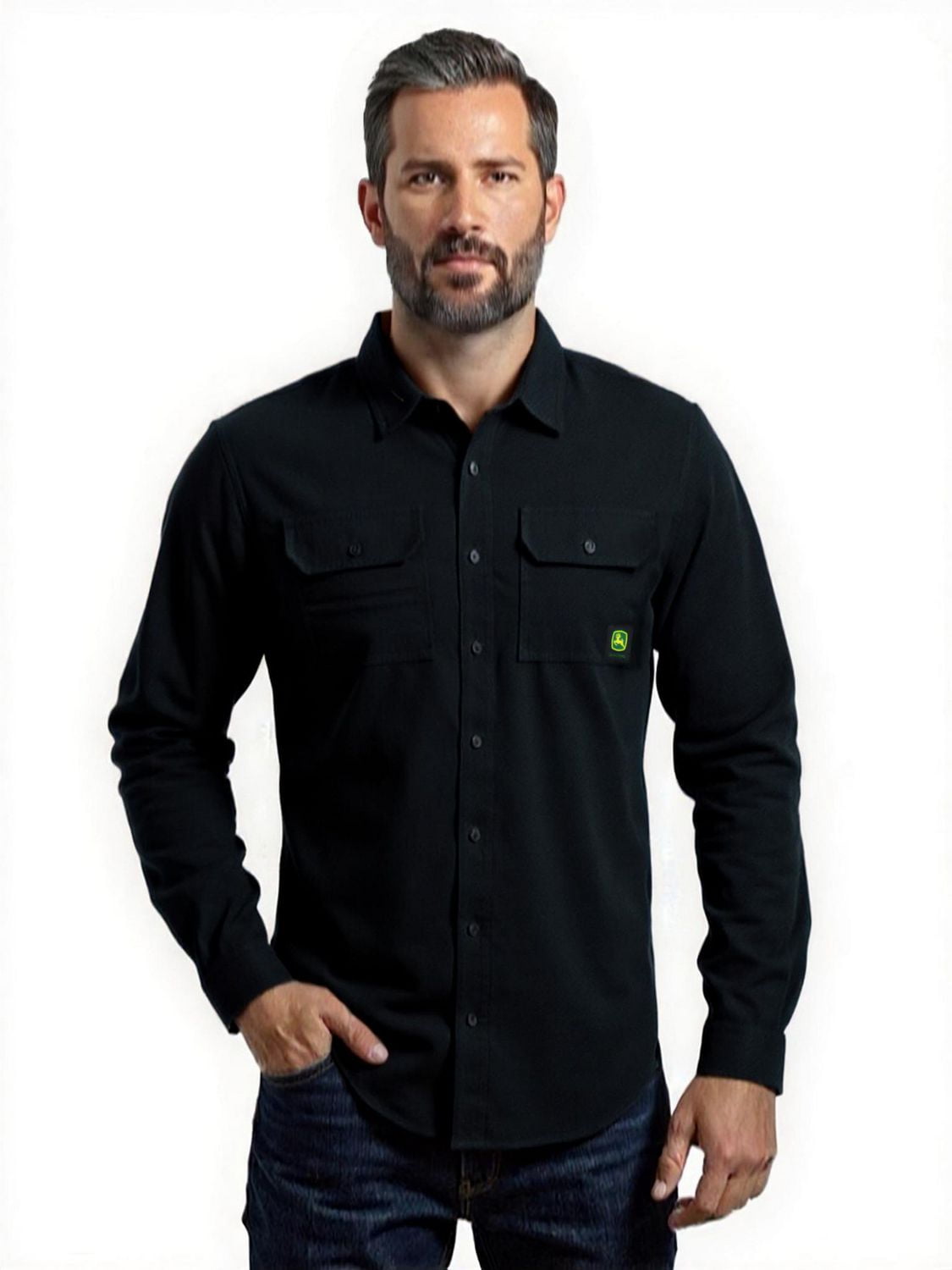 Chemise à manches longues en sergé brossé uni pour homme John Deere, tailles S XL