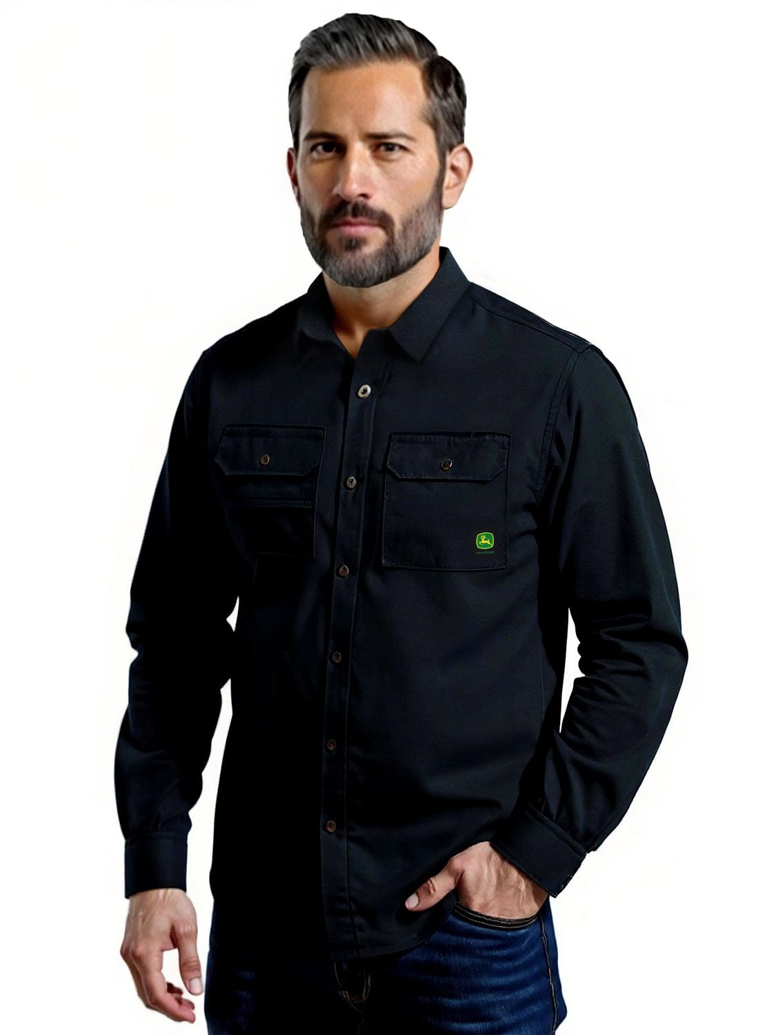 Chemise à manches longues en sergé brossé uni pour homme John Deere, tailles S XL