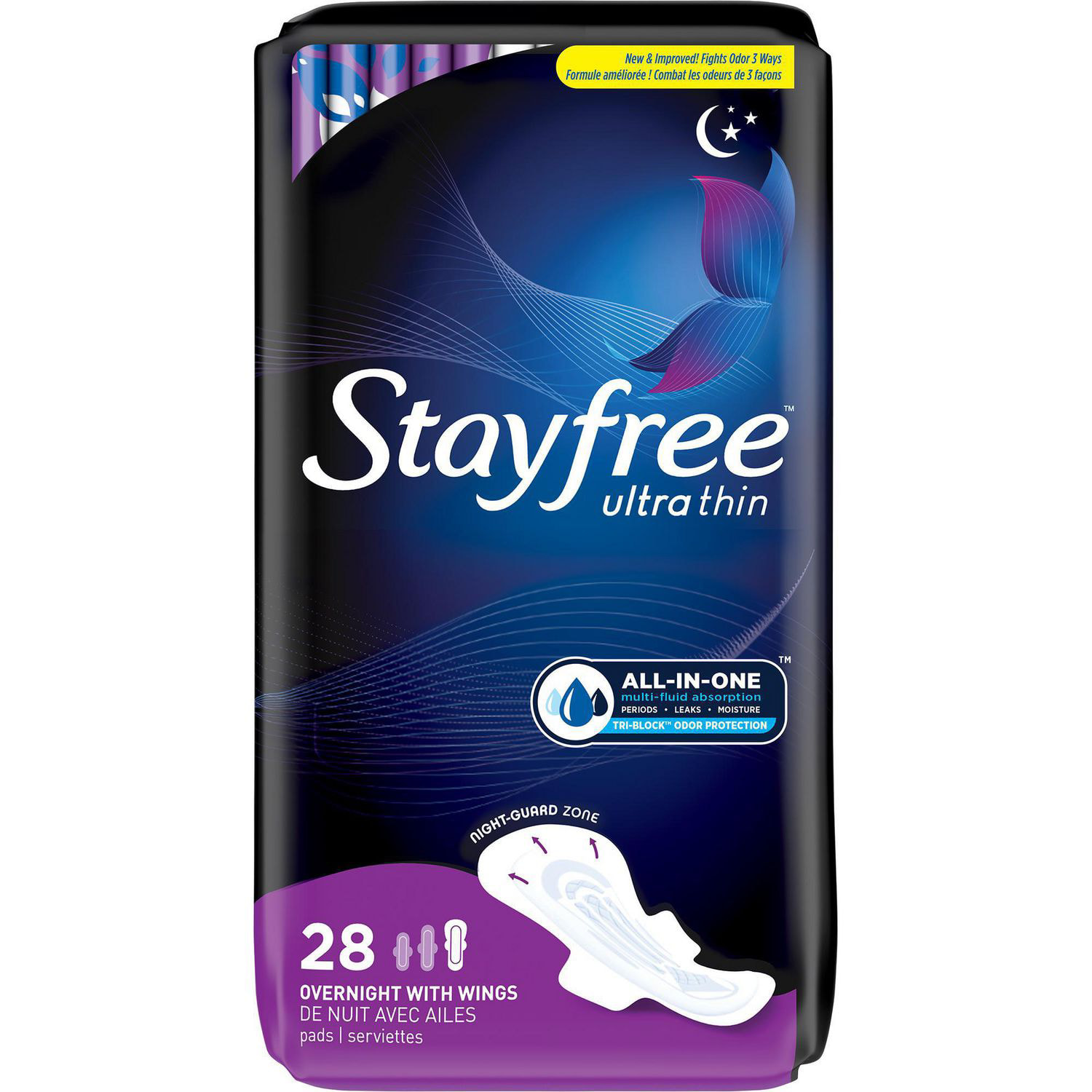 Stayfree® Ultra Thin Overnight Pads with Wings, 28 ultra thin pads
