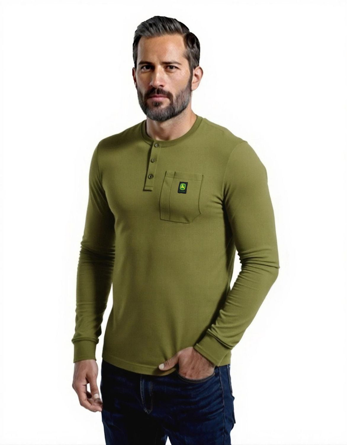 John Deere Men’s Warmth Shield™️ Long Sleeve Thermal Pocket Henley, S-XL, Henley