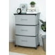 Mainstays 3 Drawer Fabric Dresser Storage Tower with Wheels, Storage Cart 3 drawers grey Dresser Chest with Wood Top, Organizer Unit, Sturdy Metal Frame for Bedroom, Closet, Entryway, Nursery Room, Size:23.3 in. W x 12 in. D x 29.8 in. H; Grey drawer with black wood top - image 1 of 4