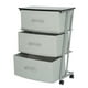 Mainstays 3 Drawer Fabric Dresser Storage Tower with Wheels, Storage Cart 3 drawers grey Dresser Chest with Wood Top, Organizer Unit, Sturdy Metal Frame for Bedroom, Closet, Entryway, Nursery Room, Size:23.3 in. W x 12 in. D x 29.8 in. H; Grey drawer with black wood top - image 3 of 4