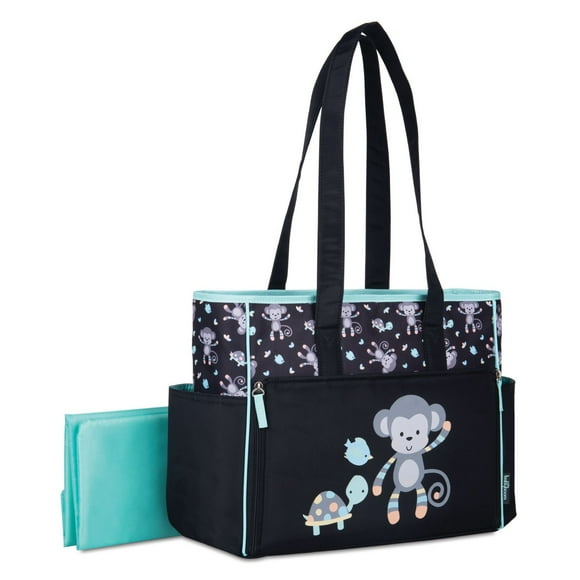 Sac à couches de style fourre-tout avec fermeture à glissière frontale, singe de Baby Boom - Noir
