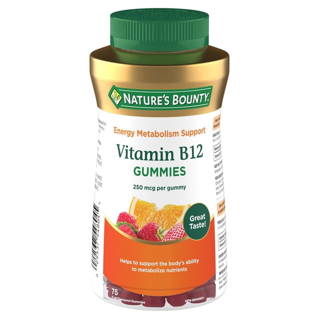NATURE'S BOUNTY Vitamin B12, Factor In Maintenance Of Good Health, Helps Form Red Blood Cells, Aids Immune System, Assorted Flavours Of Mixed Berry, Orange & Raspberry 75.0 count