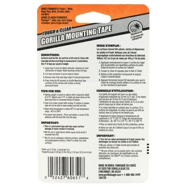  Gorilla Tough & Clear Double Sided Adhesive Mounting