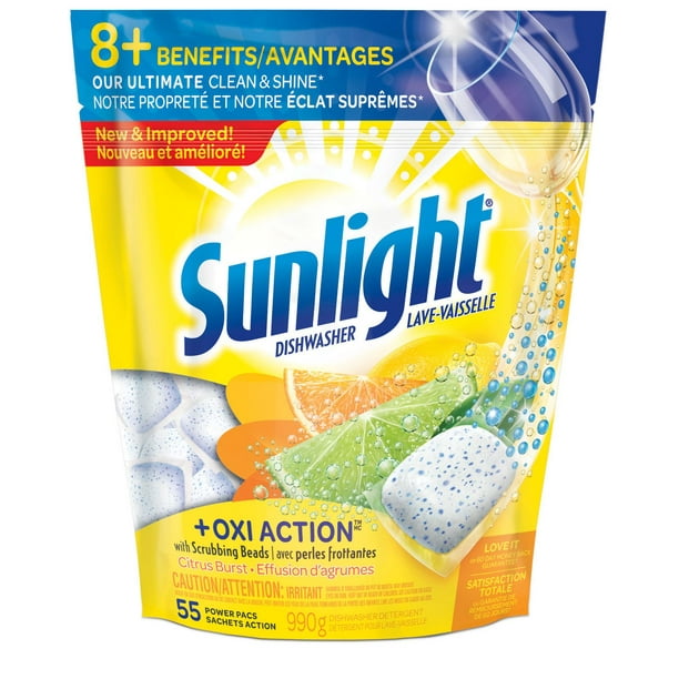 Sunlight + Oxi Action Lave vaisselle Effusion d'agrumes avec perles frottantes 55CT