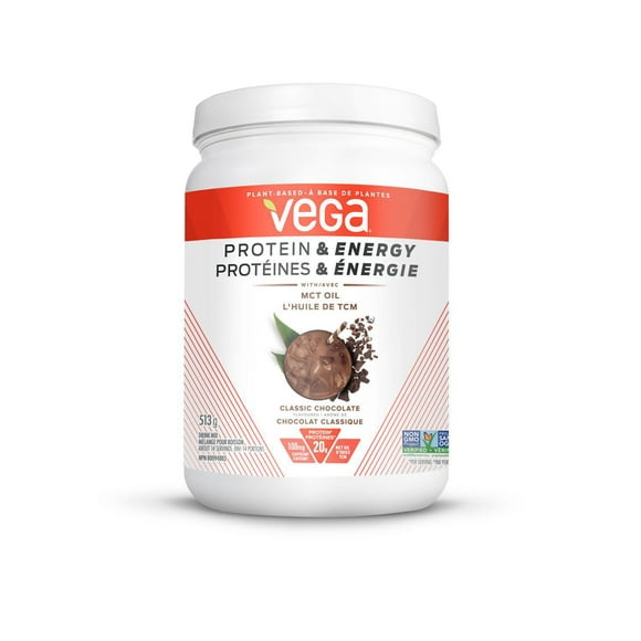 Vega Protein & Energy Chocolate - Plant Based Vegan Protein Powder With MCT Oil, Keto-Friendly, Gluten Free, Dairy Free (14 Servings, 513 Gram)
