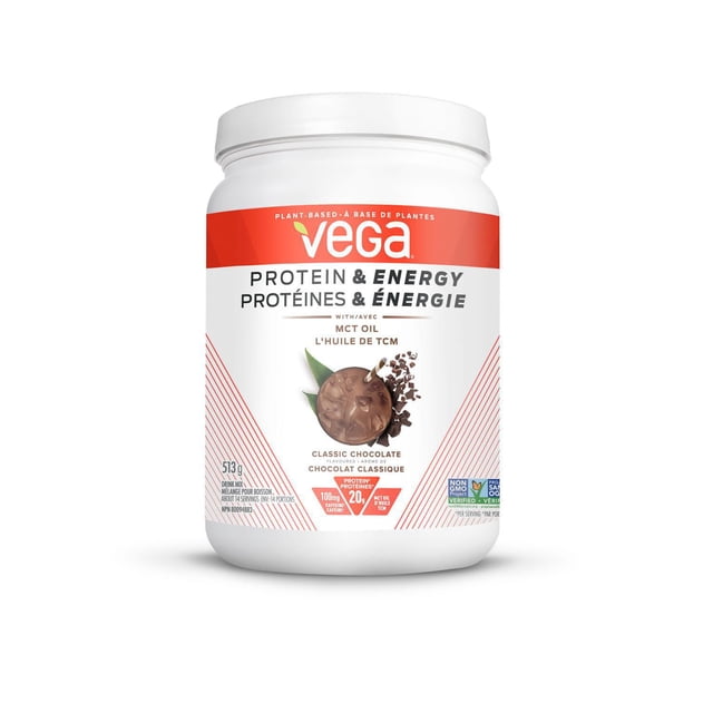 Vega Protein & Énergie Chocolat - Poudre de protéines végétales à base végétale MCT Huile, sans gluten, sans lait (14 Services, 513 gram)
