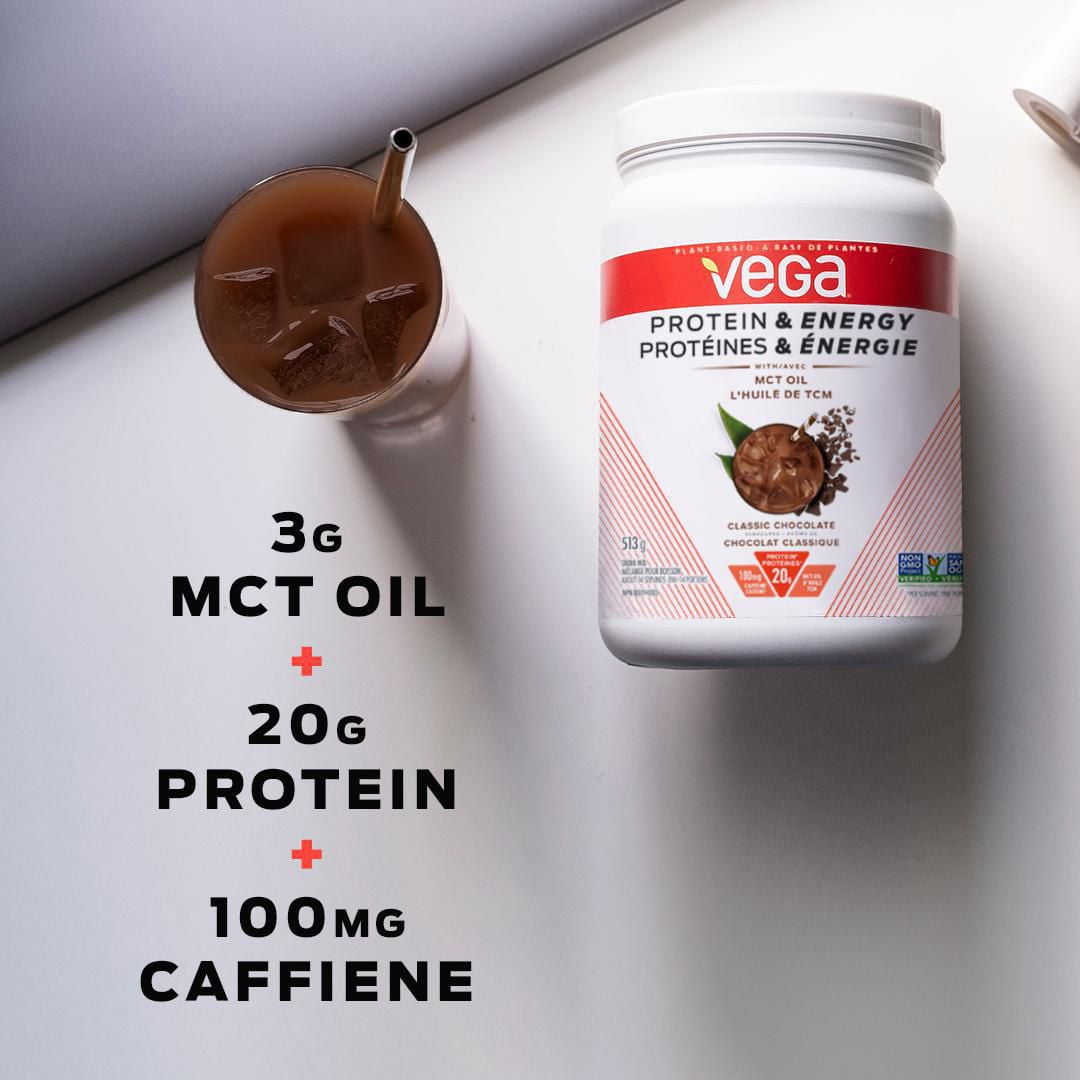 Vega Protein & Energy Chocolate - Plant Based Vegan Protein Powder With MCT Oil, Keto-Friendly, Gluten Free, Dairy Free (14 Servings, 513 Gram)