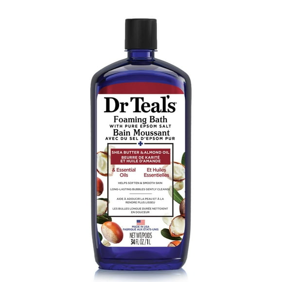 Dr Teal’s Foaming Bath with Pure Epsom Salt, Shea Butter & Almond (Packaging May Vary), 34 fl oz / 1L